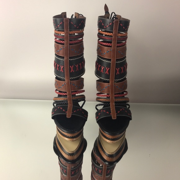 DSQUARED2 Leather Laces Strappy Embroidered Heels - Picture 3 of 11